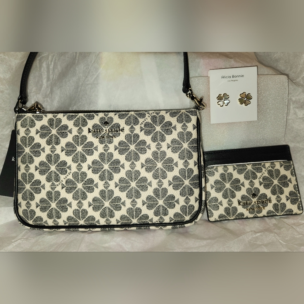 NWT Kate Spade Floral Bag, Card Wallet, and Allicia Bonnie Earrings
